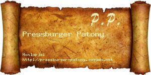 Pressburger Patony névjegykártya